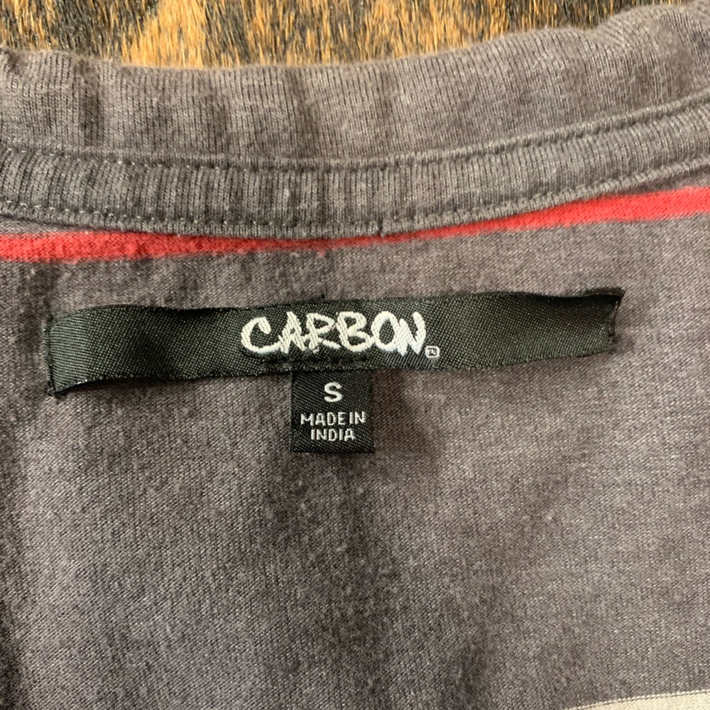 Carbon size small gray with white and red strip button up cardigan with pockets - Picture 2 of 7